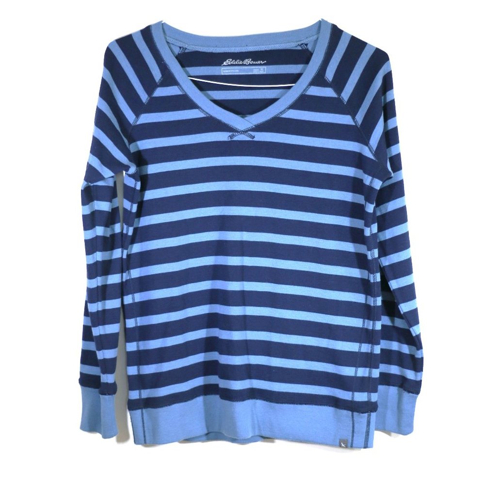 Eddie Bauer Women’s  Blue Striped Vneck Sweatshirt Size M